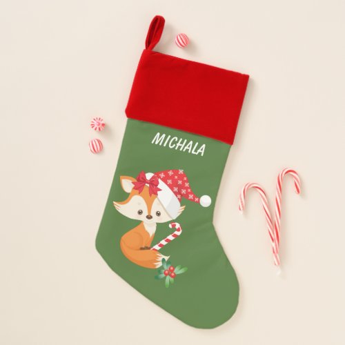 Cute Fox and Candy Cane Christmas Stocking