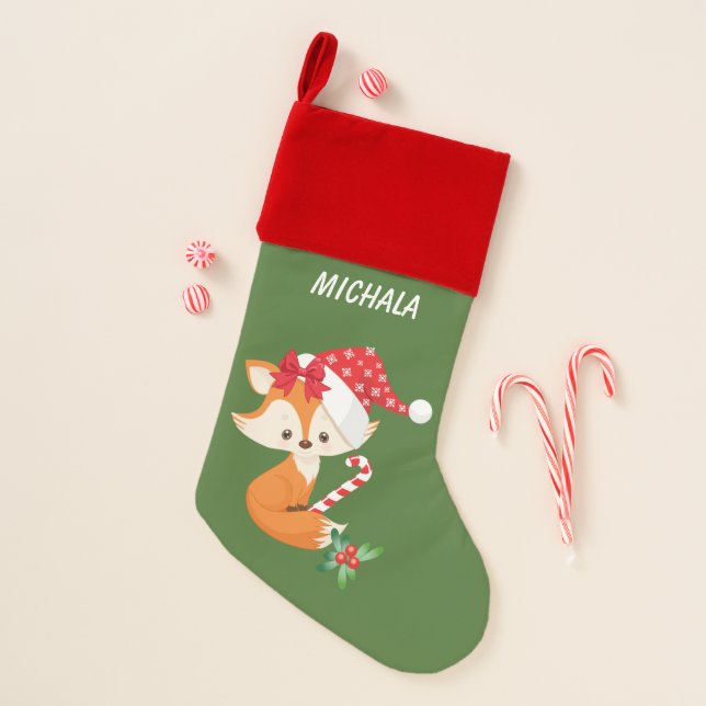 Cute Fox and Candy Cane Christmas Stocking (Front)