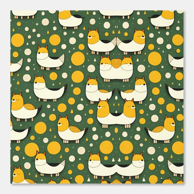 Cute Fox and Circle Pattern on Green Wallpaper (Front)
