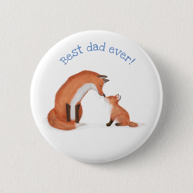 Cute fox and cub 'Best Dad ever' badge Button (Front)