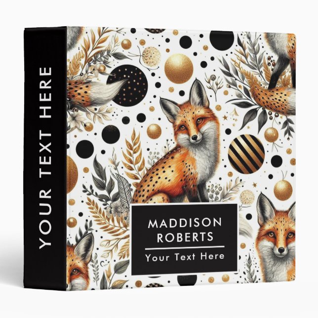 Cute Fox and Dots Seamless 3 Ring Binder (Front/Spine)