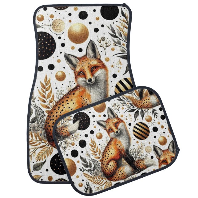 Cute Fox and Dots Seamless Car Floor Mat (Set)