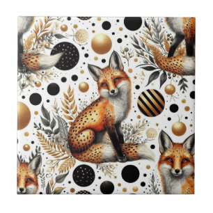 Cute Fox and Dots Seamless Ceramic Tile
