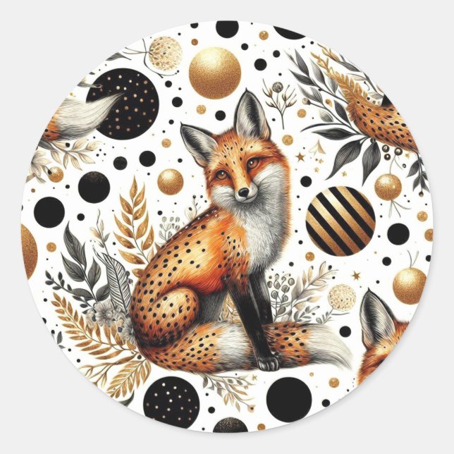 Cute Fox and Dots Seamless Classic Round Sticker (Front)