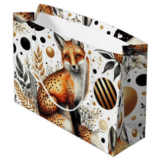 Cute Fox and Dots Seamless Large Gift Bag