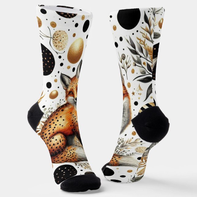 Cute Fox and Dots Seamless Socks (Angled)