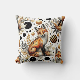 Cute Fox and Dots Seamless Throw Pillow