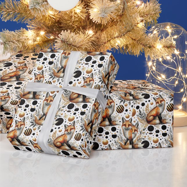 Cute Fox and Dots Seamless Wrapping Paper (Holidays)