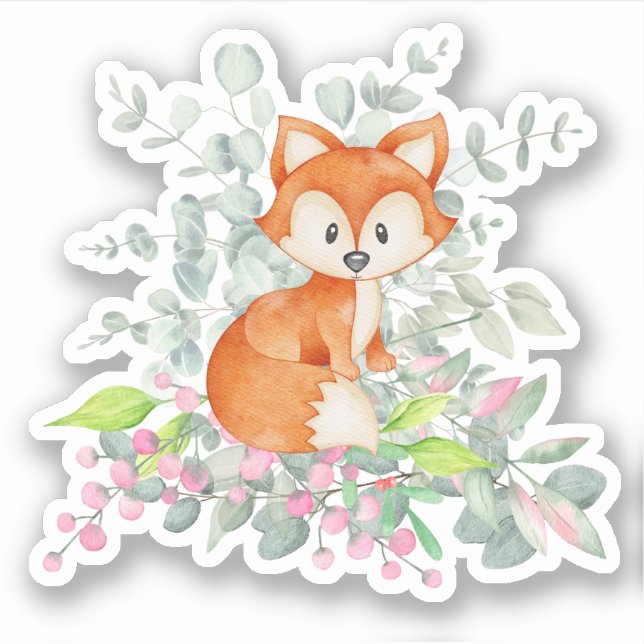 Cute Fox and Greenery  Sticker (Front)