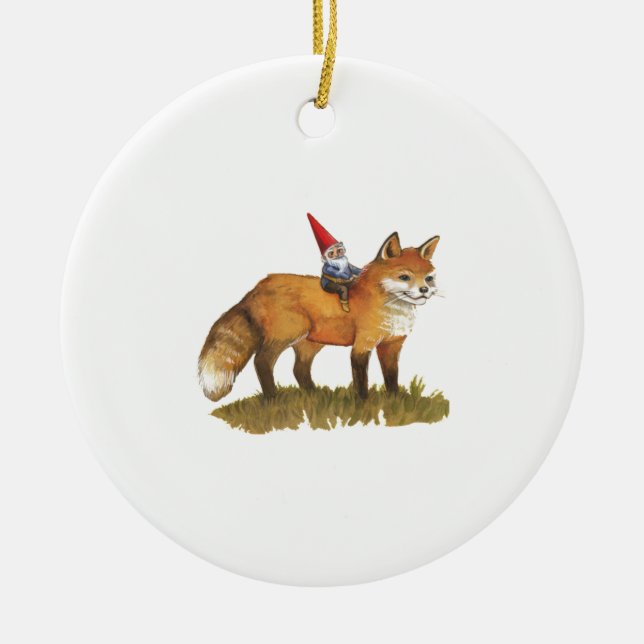 Cute Fox And His Friend Gnome   Ceramic Ornament (Front)