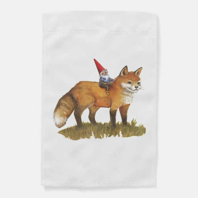 Cute Fox And His Friend Gnome   Garden Flag (Front)