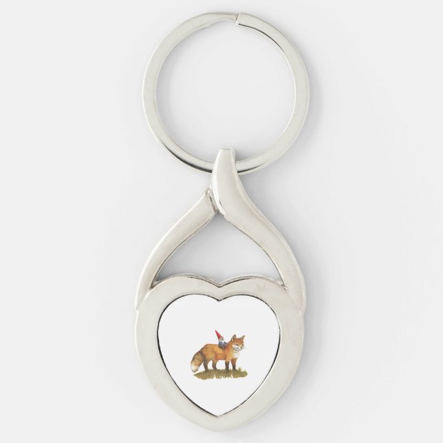 Cute Fox And His Friend Gnome   Keychain (Front)