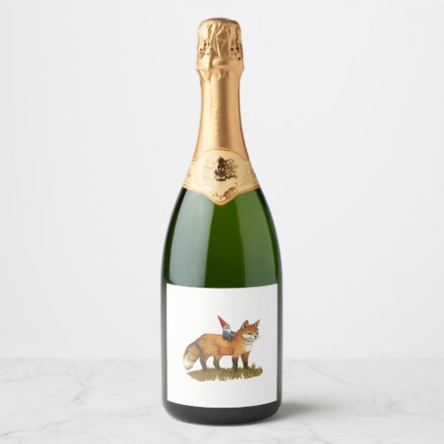 Cute Fox And His Friend Gnome   Sparkling Wine Label