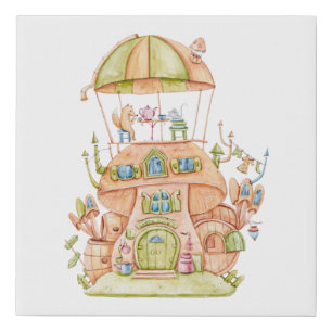 Cute Fox and Mouse Whimsical Tea Party Faux Canvas Print