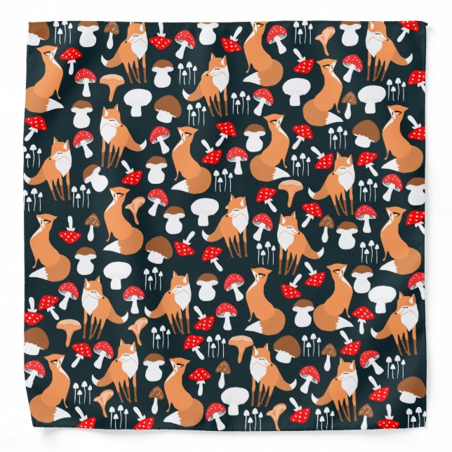 Cute Fox and Mushrooms Bandana (Front)