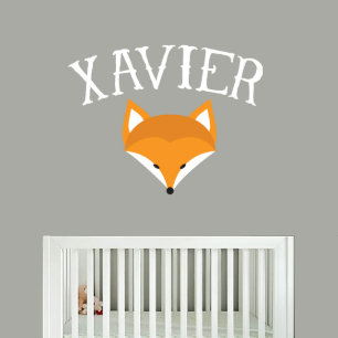 Cute Fox And Name Large Nursery Wall Decal