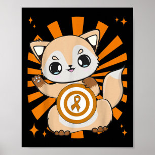Cute Fox And Orange Ribbon For Leukemia Awareness Poster