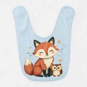 Cute Fox and Owl Whimsical Woodland Illustration Baby Bib