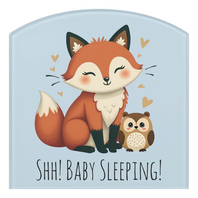 Cute Fox and Owl Whimsical Woodland Illustration Door Sign (Contour Front)