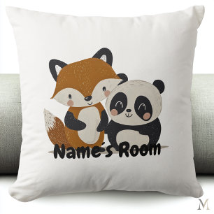 Cute Fox and Panda Nursery Illustration Throw Pillow