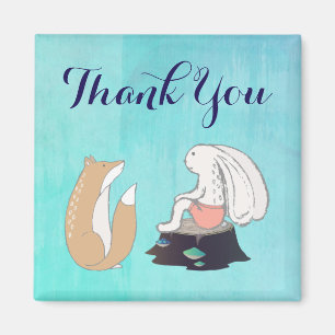 Cute Fox and Rabbit Cartoon Sketch Thank You Magnet