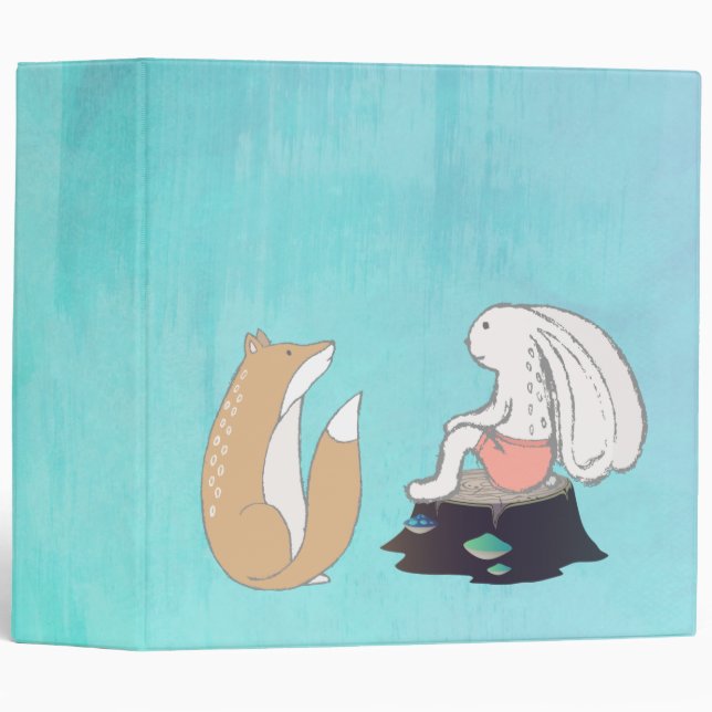 Cute Fox and Rabbit Forest Creatures Illustration 3 Ring Binder (Front/Spine)