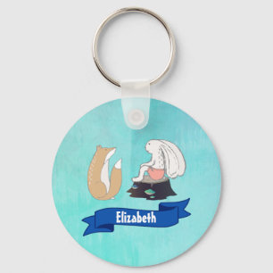 Cute Fox and Rabbit Woodland Creatures Drawing Keychain