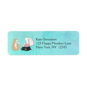 Cute Fox and Rabbit Woodland Creatures Drawing Label