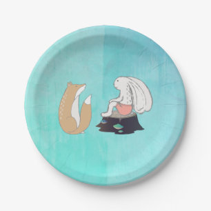Cute Fox and Rabbit Woodland Creatures Drawing Paper Plates