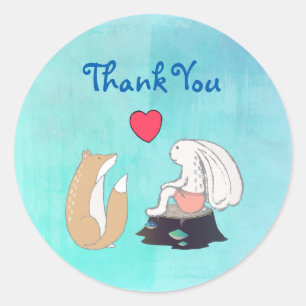 Cute Fox and Rabbit Woodland Creatures Thank You Classic Round Sticker