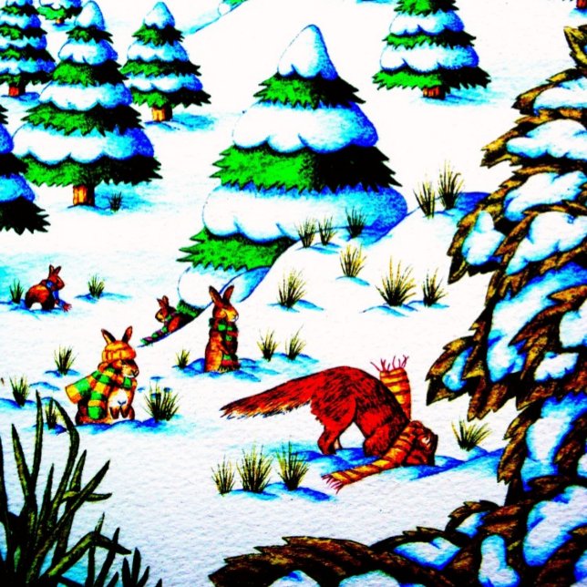 cute fox and rabbits christmas snow scene bib (Creator Uploaded)
