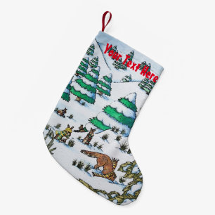 cute fox and rabbits christmas snow scene small christmas stocking