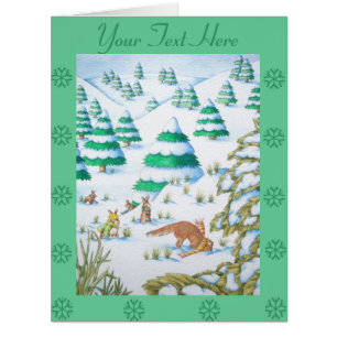 cute fox and rabbits christmas wildlife snow scene cards