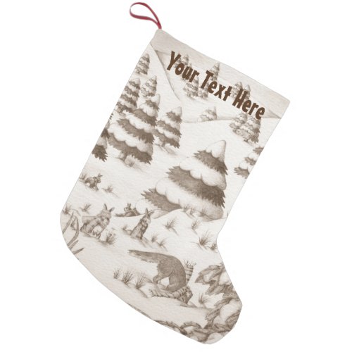 cute fox and rabbits playing seasonal snow scene small christmas stocking