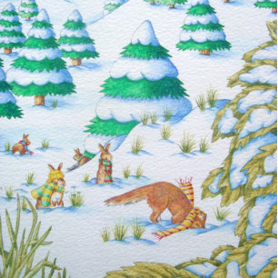 cute fox and rabbits playing snow scene jigsaw puzzle