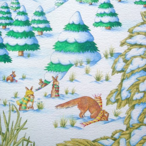 cute fox and rabbits playing snow scene jigsaw puzzle