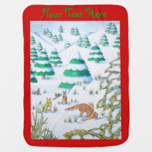 cute fox and rabbits snow scene christmas receiving blanket
