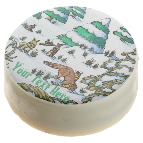 cute fox and rabbits winter snow scene chocolate covered oreo