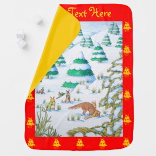 cute fox and rabbits winter snow scene christmas receiving blanket