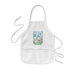 cute fox and rabbits winter snow scene kids' apron