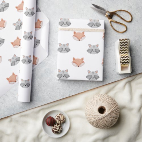 Cute fox and raccoon pattern Woodland animals Wrapping Paper