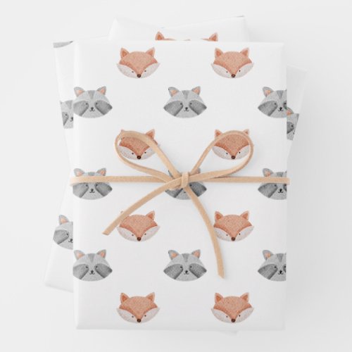 Cute fox and raccoon pattern Woodland animals  Wrapping Paper Sheets