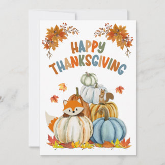 Cute Fox and Retro Pumpkins Happy Thanksgiving Ho Holiday Card