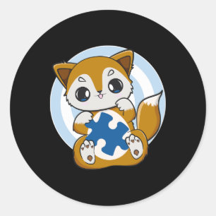 Cute Fox And Support For Autism Awareness  Classic Round Sticker
