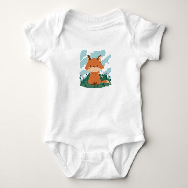 Cute Fox Animal In Garden Baby Bodysuit (Front)