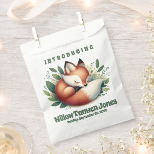 Cute Fox Asleep in Leaves Baby Shower Favor Bag
