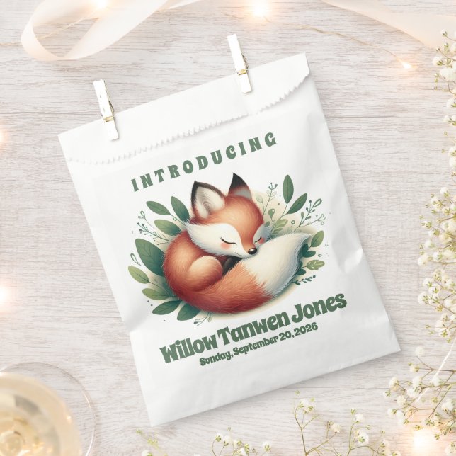Cute Fox Asleep in Leaves Baby Shower Favor Bag (Clipped)