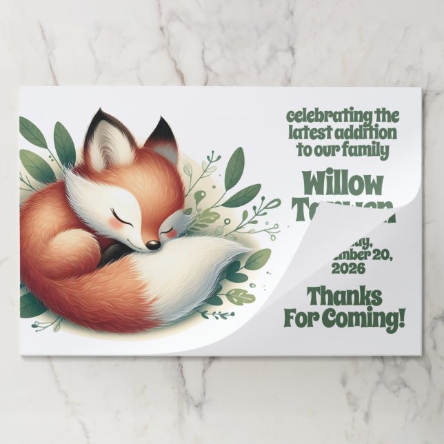 Cute Fox Asleep in Leaves Baby Shower Paper Pad (Folded)