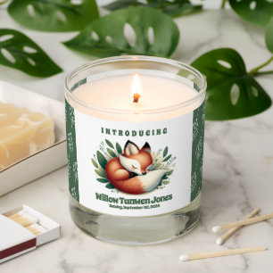 Cute Fox Asleep in Leaves Baby Shower Scented Candle