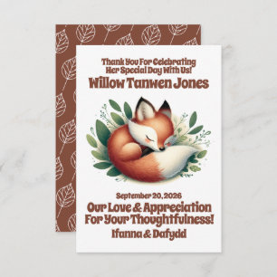 Cute Fox Asleep in Leaves Baby Shower Thank You Card